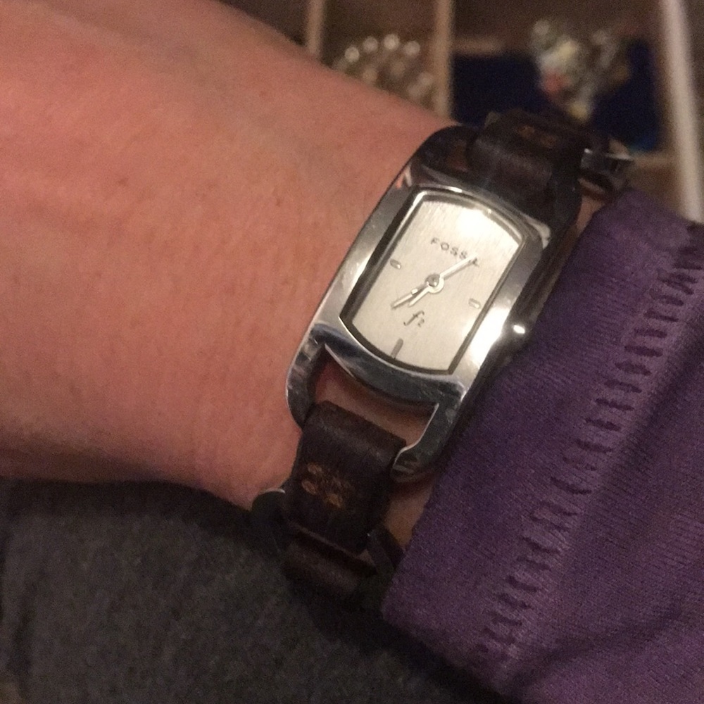 Fossil leather and metal band watch